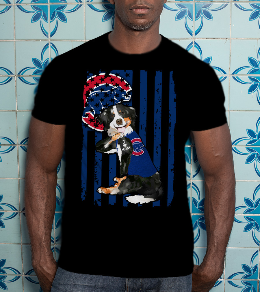 Border Collie I Love Mom Chicago Cubs Fan T-Shirt