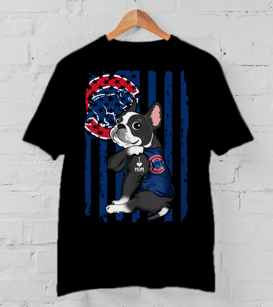 Boston Terrier Cubs I Love Mom Baseball Fan T-Shirt