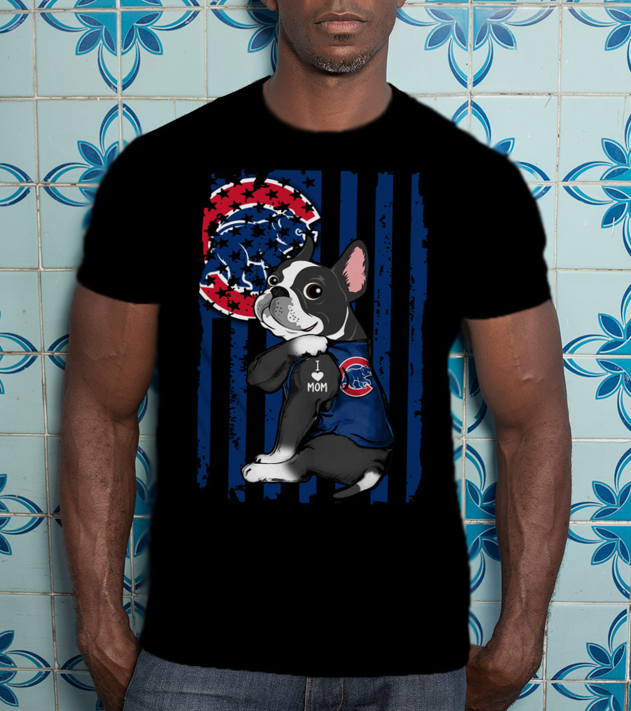 Boston Terrier Cubs I Love Mom Baseball Fan T-Shirt