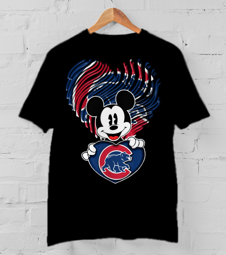 Mick Mouse Chicago Cubs Bear Heart T-Shirt