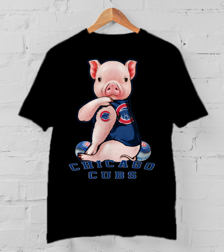Chicago Cubs Pig With Logo And Baseball Elements T-Shirt