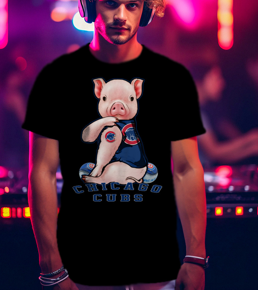Chicago Cubs Pig With Logo And Baseball Elements T-Shirt