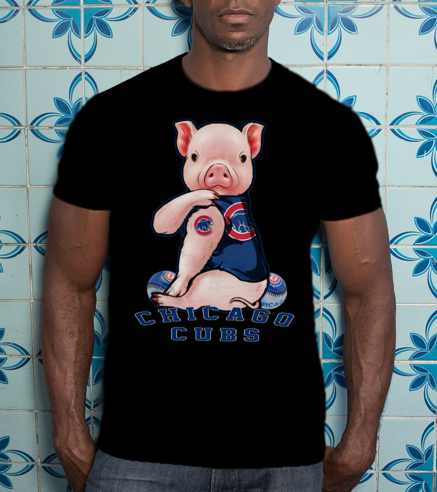 Chicago Cubs Pig With Logo And Baseball Elements T-Shirt