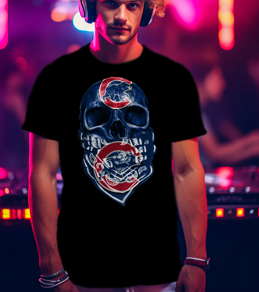 Chicago Cubs Skull Bandana Bear T-Shirt