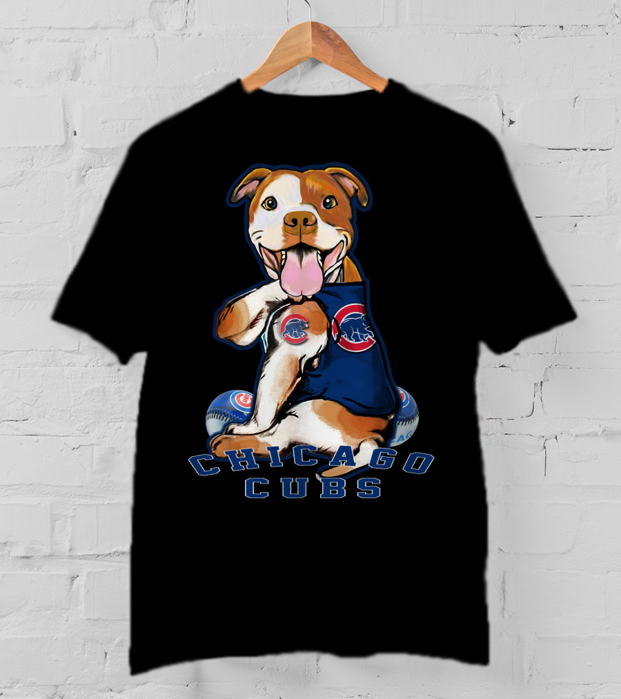 Pittbull Chicago Cubs Mascot With Baseballs T-Shirt