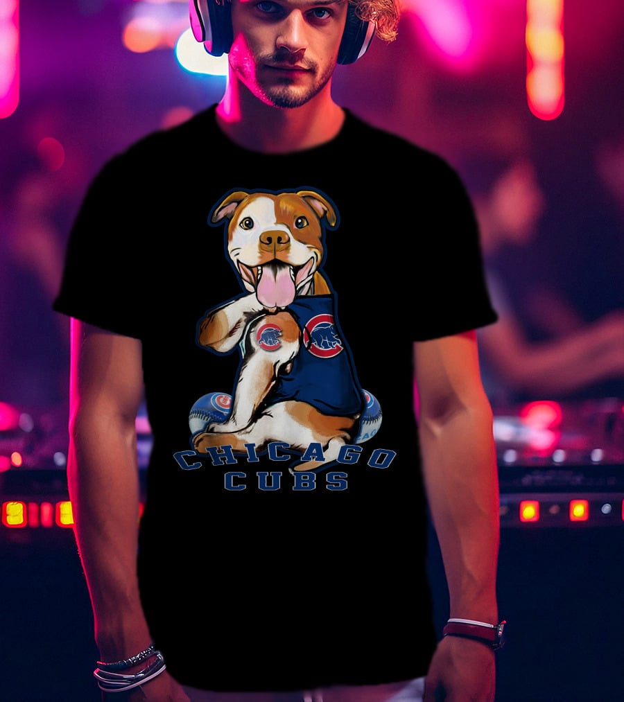 Pittbull Chicago Cubs Mascot With Baseballs T-Shirt