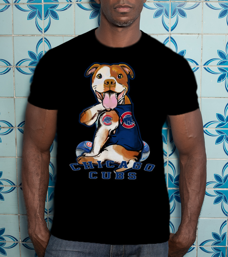 Pittbull Chicago Cubs Mascot With Baseballs T-Shirt