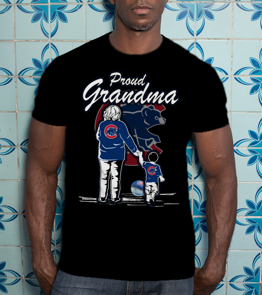 Proud Grandma Chicago Cubs Bear Logo Baseball Family T-Shirt