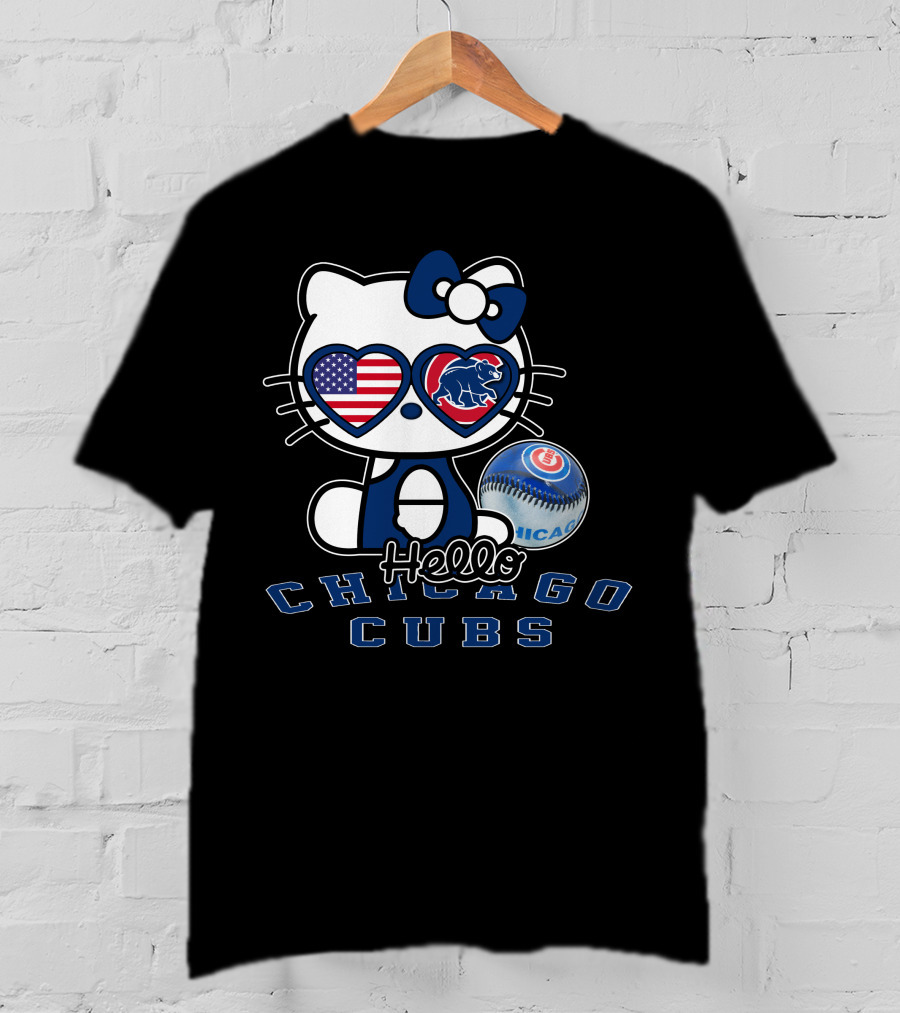 Hello Kitty Chicago Cubs American Flag Baseball T-Shirt