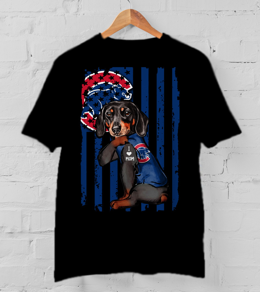 I Love Mom Dachshund Chicago Cubs American Flag T-Shirt