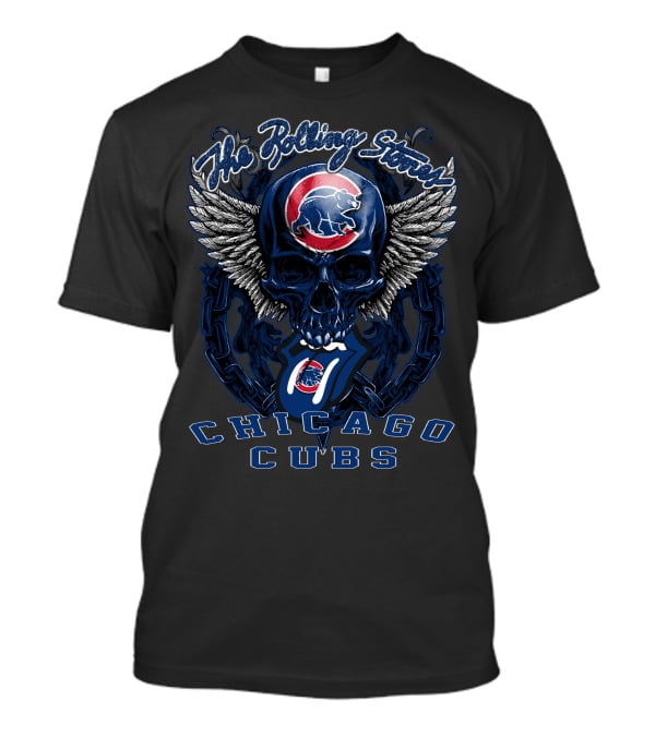 The Rolling Stones Chicago Cubs Skull Wings Logo Mashup T-Shirt