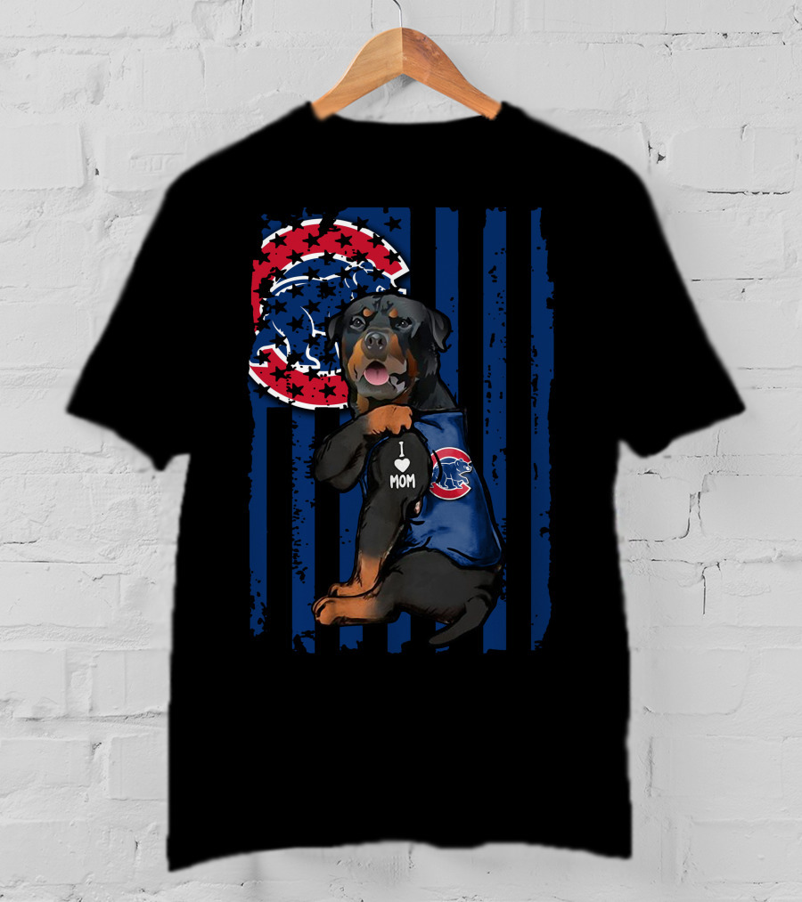 Rottweiler I Love Mom Chicago Cubs Blue Stripes T-Shirt