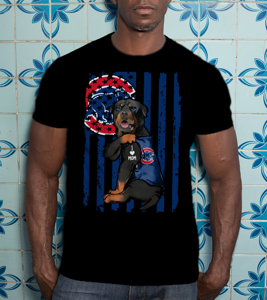 Rottweiler I Love Mom Chicago Cubs Blue Stripes T-Shirt