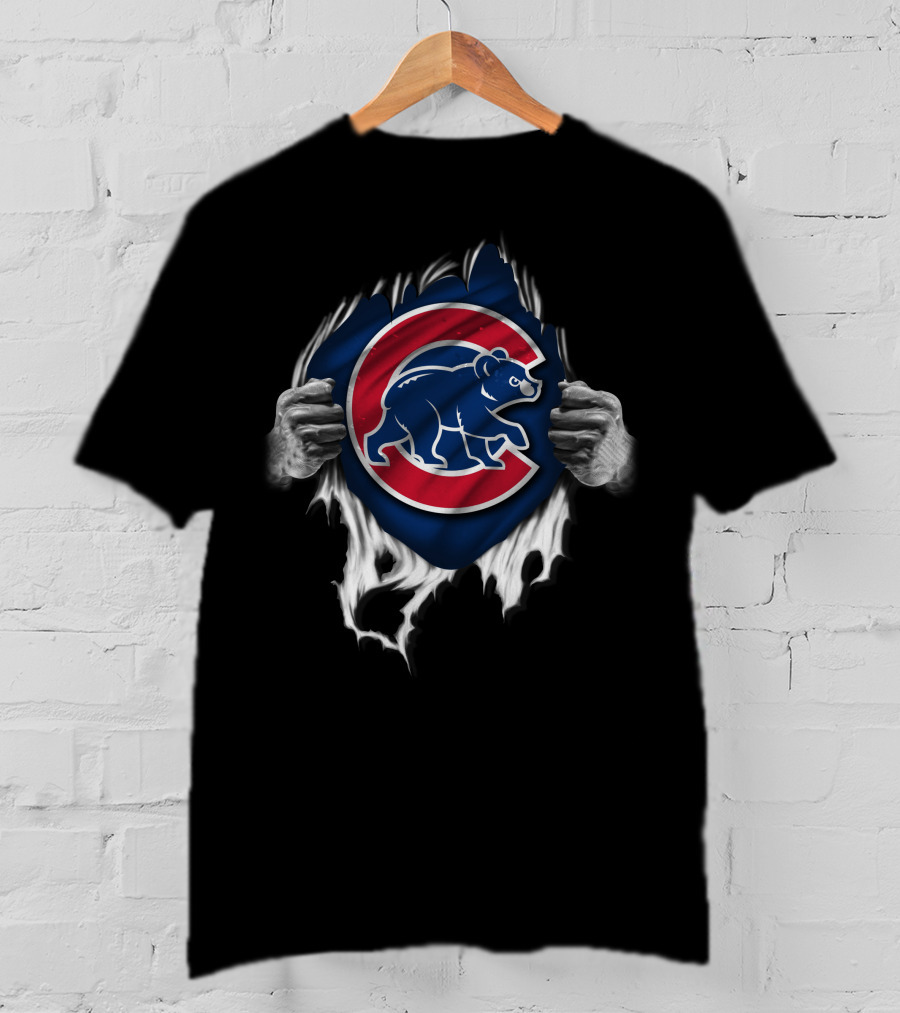 Torn Chicago Cubs Logo With Bear And Hands T-Shirt