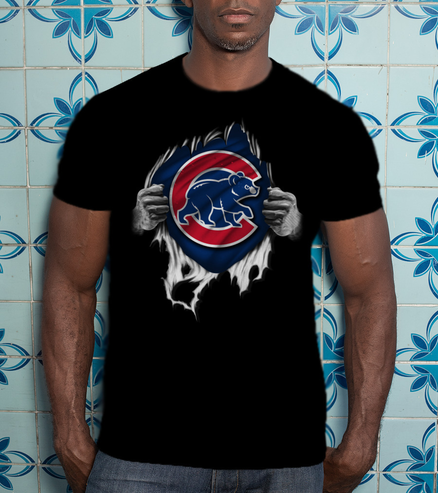 Torn Chicago Cubs Logo With Bear And Hands T-Shirt