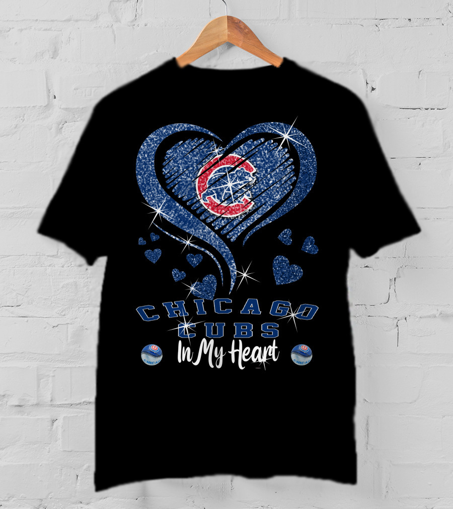 Chicago Cubs In My Heart With Sparkling Blue Heart T-Shirt