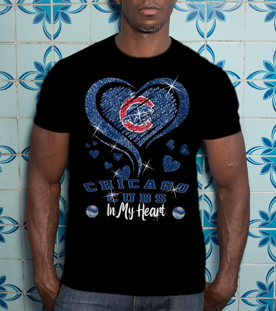 Chicago Cubs In My Heart With Sparkling Blue Heart T-Shirt