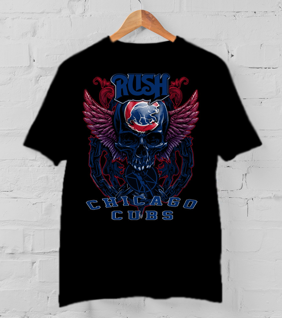 Rush Chicago Cubs Skull Wings Baseball T-Shirt