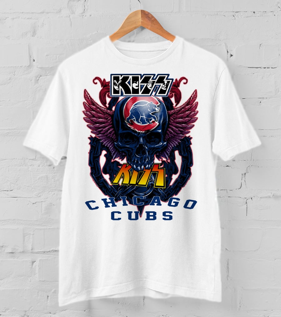 Kiss Chicago Cubs Skull Wings T-Shirt