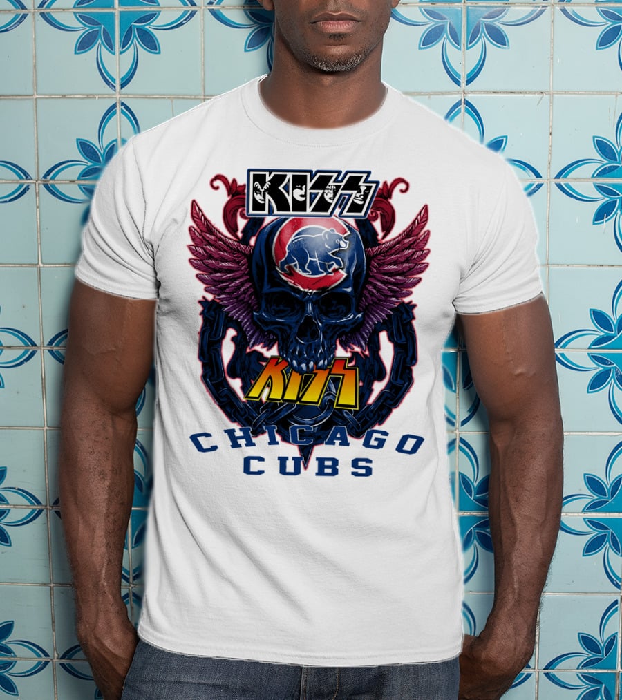 Kiss Chicago Cubs Skull Wings T-Shirt