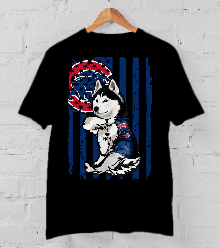 Siberian Husky I Love Mom Chicago Cubs Fan T-Shirt