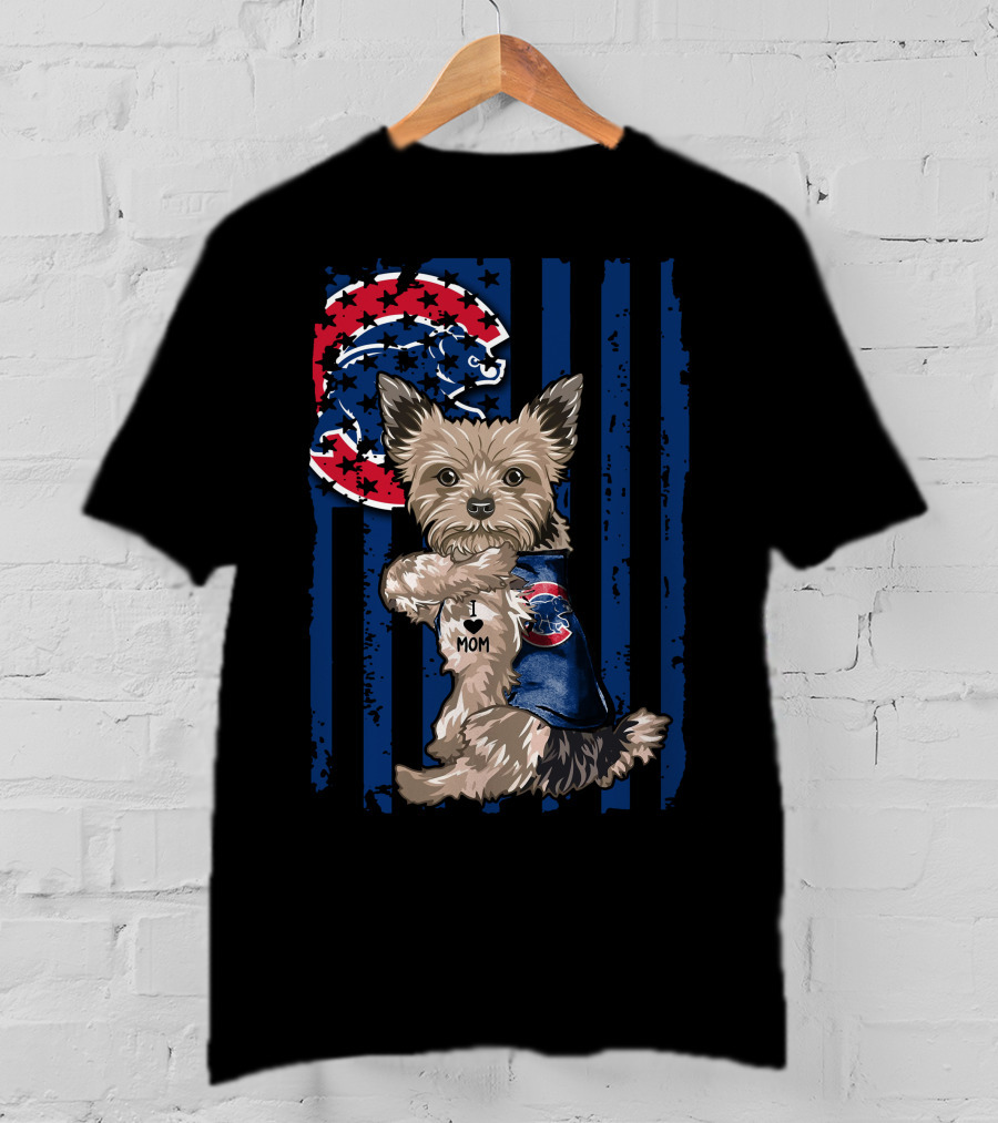 Yorkshire Terrier Wearing Chicago Cubs Vest With I Love Mom Message T-Shirt