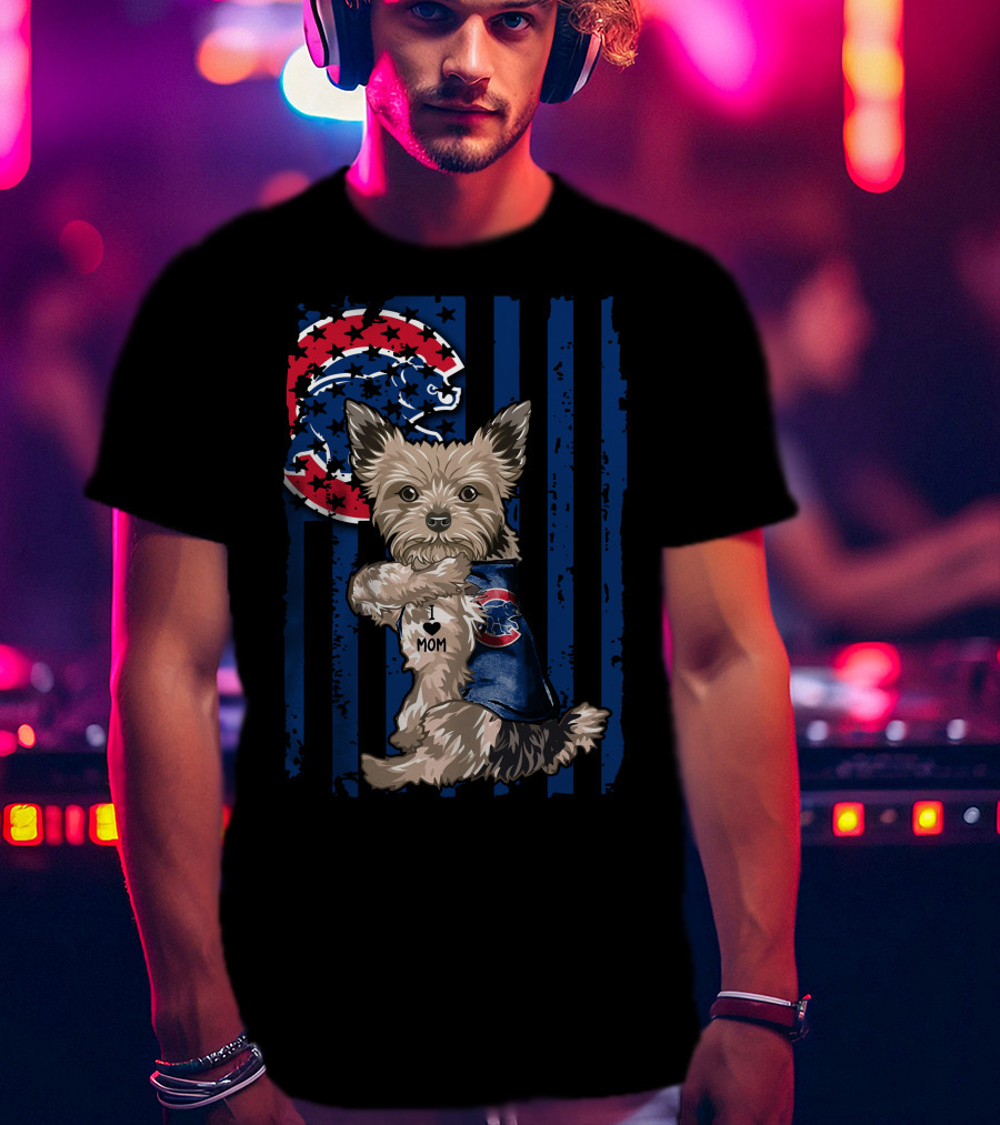 Yorkshire Terrier Wearing Chicago Cubs Vest With I Love Mom Message T-Shirt