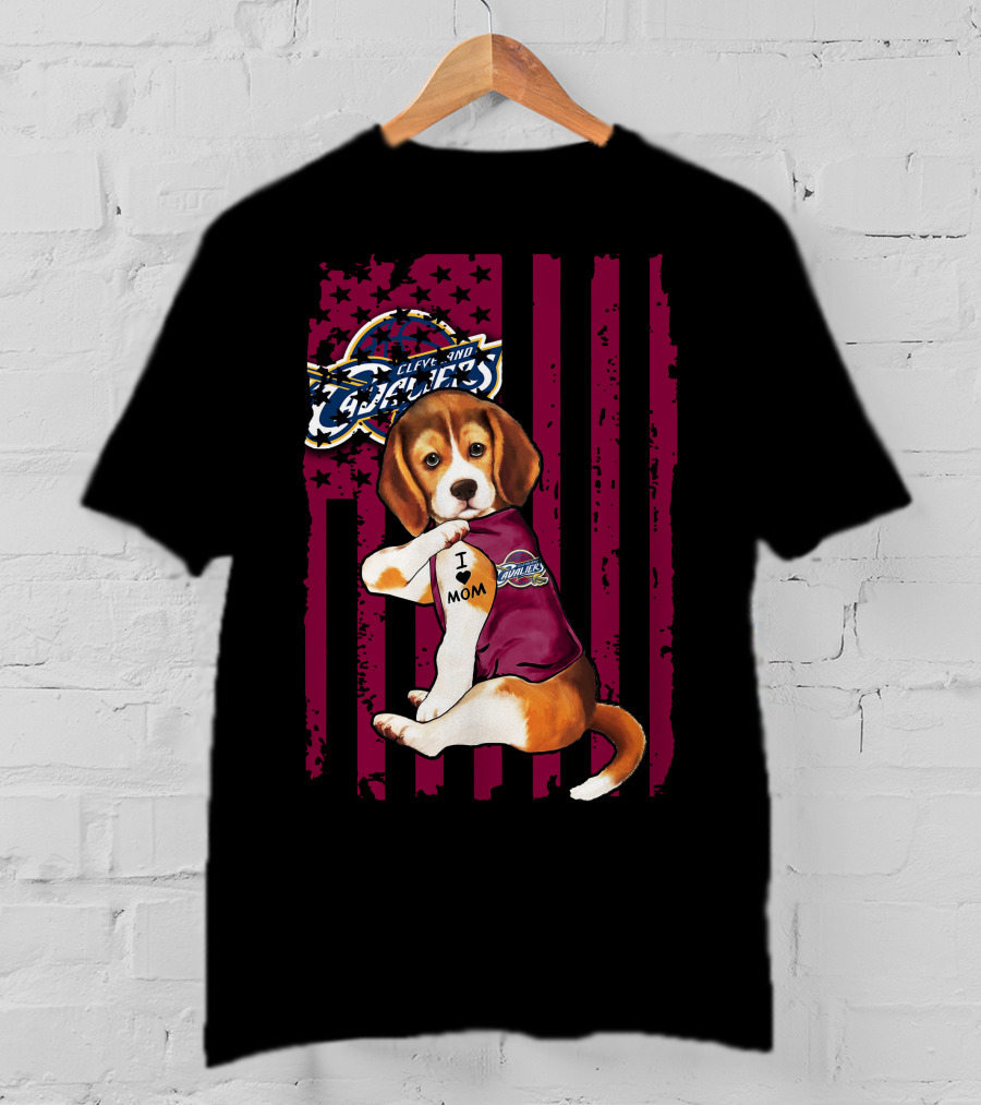 Beagle I Love Mom Cleveland Cavaliers Vintage Flag T-Shirt