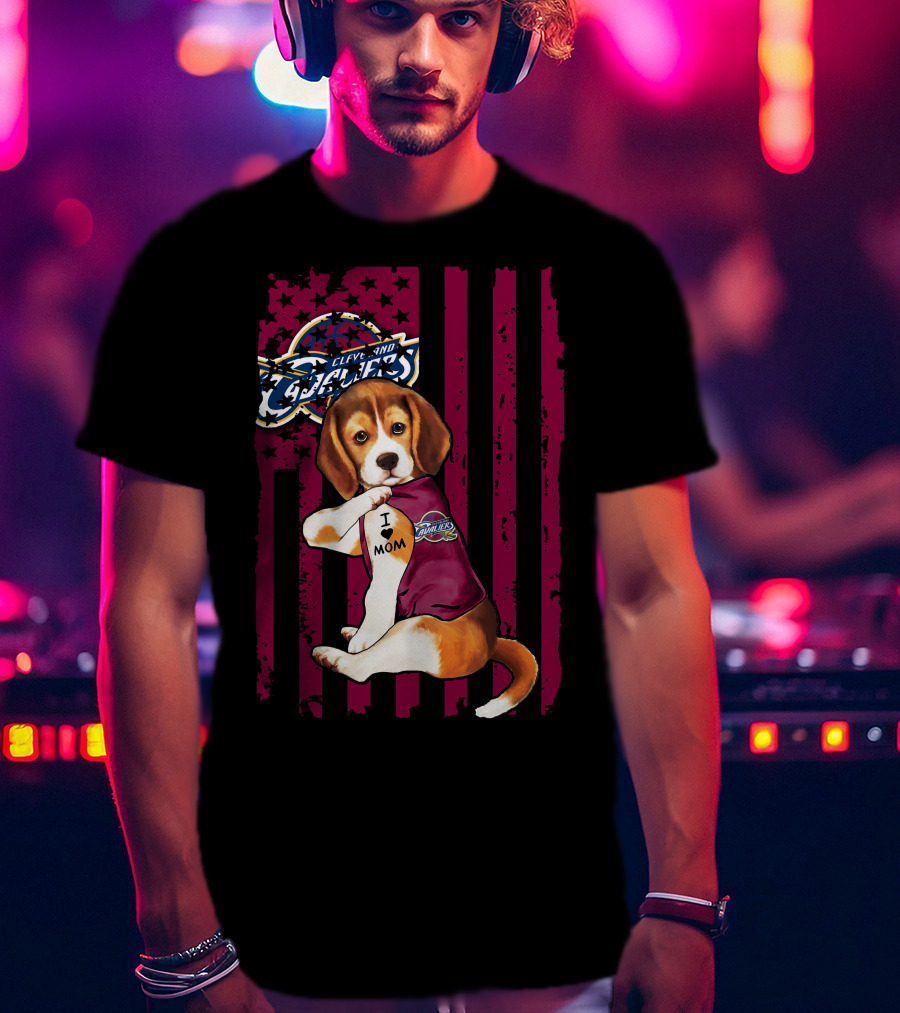 Beagle I Love Mom Cleveland Cavaliers Vintage Flag T-Shirt