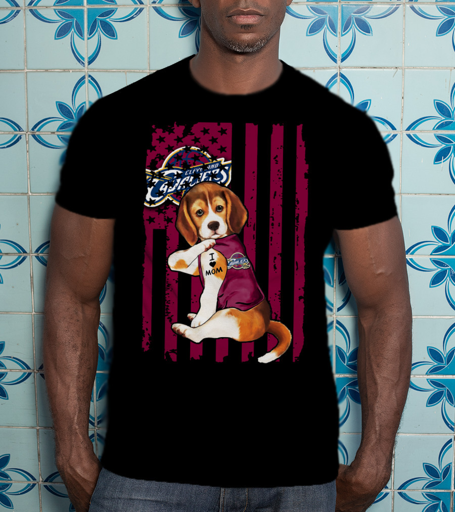 Beagle I Love Mom Cleveland Cavaliers Vintage Flag T-Shirt