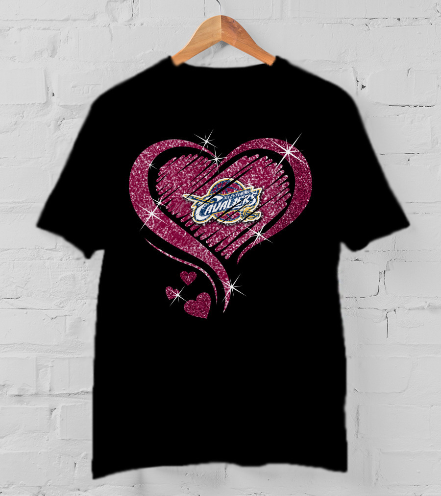 Heart Diamond Cleveland Cavaliers Valentine's Glitter T-Shirt