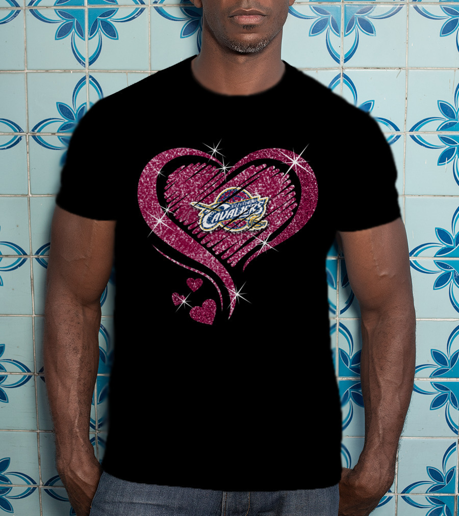 Heart Diamond Cleveland Cavaliers Valentine's Glitter T-Shirt