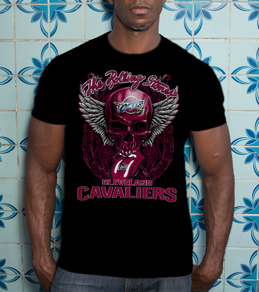 The Rolling Stones Cleveland Cavaliers Skull Winged Logo Mashup T-Shirt