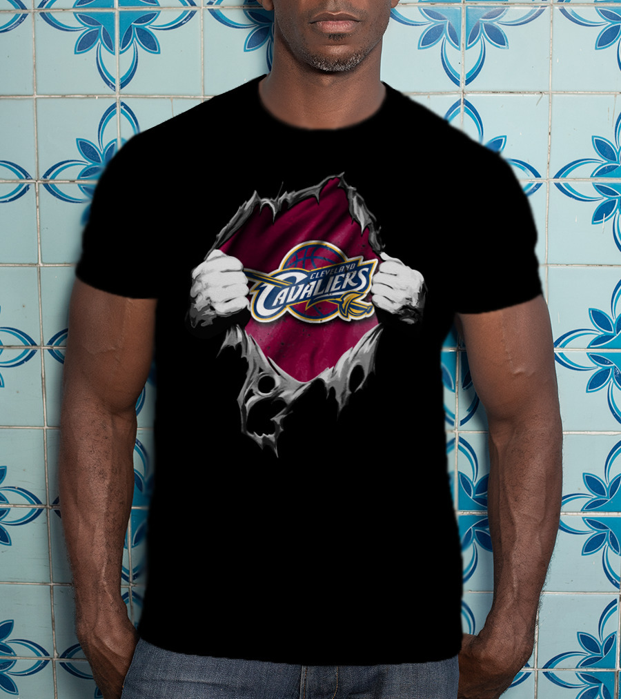Torn Effect Cleveland Cavaliers Logo With Ripped Hands T-Shirt