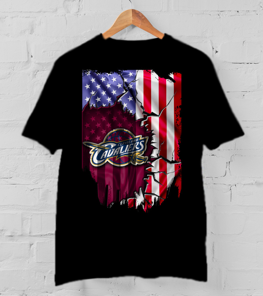 Cleveland Cavaliers USA Flag Ripped Effect T-Shirt