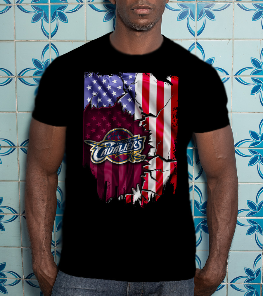 Cleveland Cavaliers USA Flag Ripped Effect T-Shirt