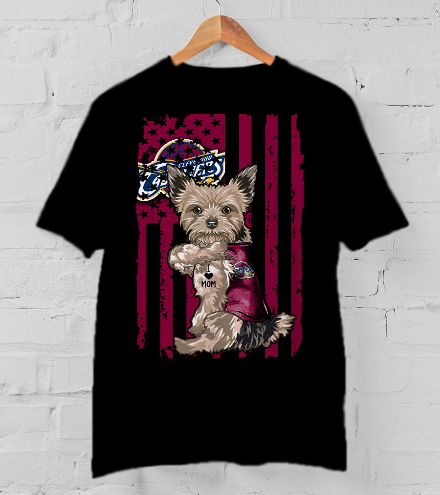 Yorkshire Terrier I Love Mom Cleveland Cavaliers Fan Flag T-Shirt