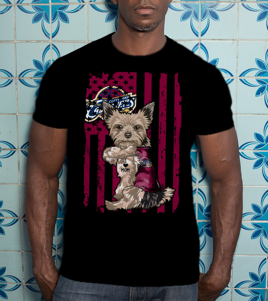 Yorkshire Terrier I Love Mom Cleveland Cavaliers Fan Flag T-Shirt