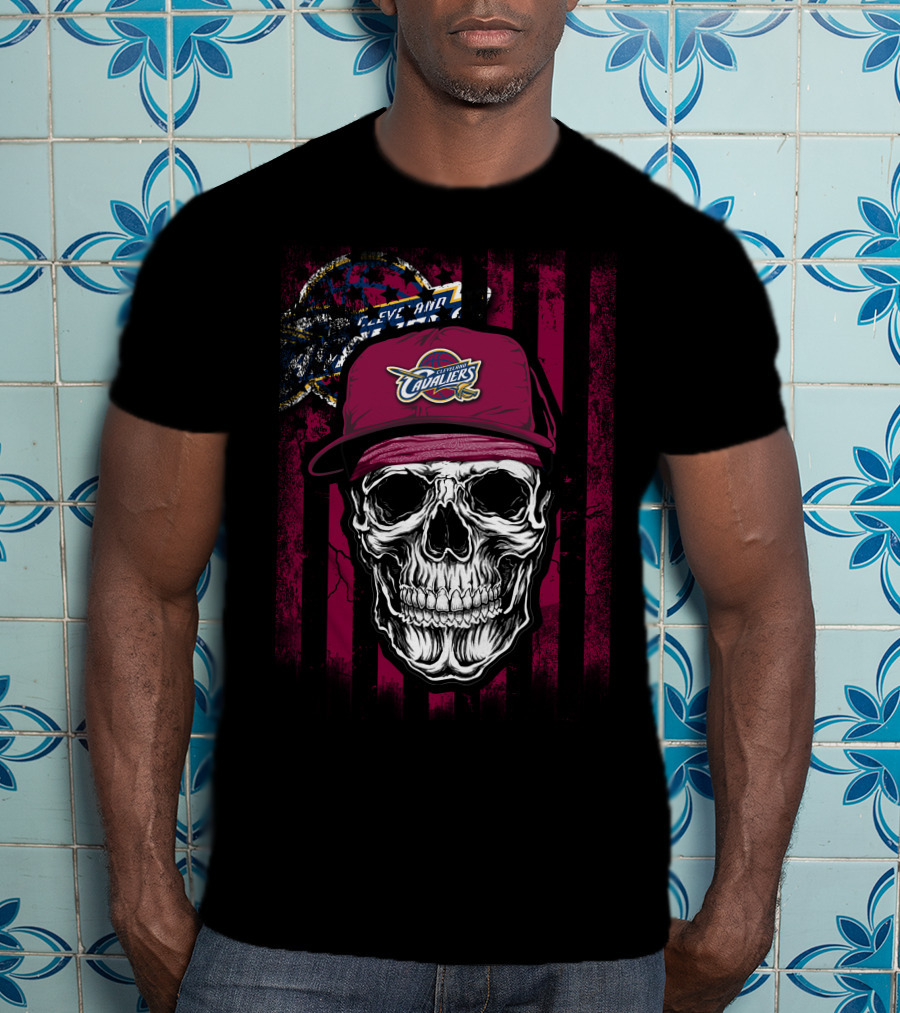 Cleveland Cavaliers Skull With Logo Hat T-Shirt