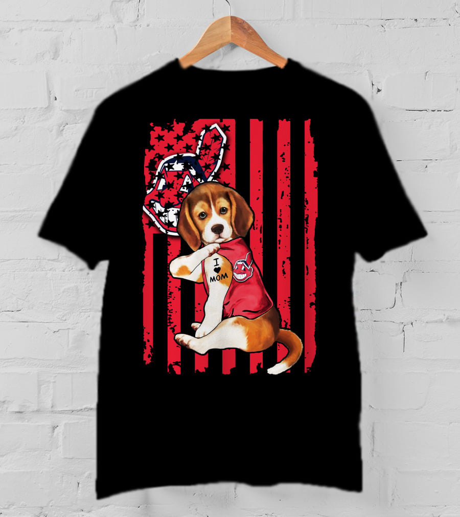 Beagle I Love Mom Cleveland Baseball T-Shirt