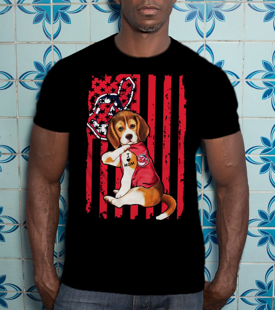 Beagle I Love Mom Cleveland Baseball T-Shirt