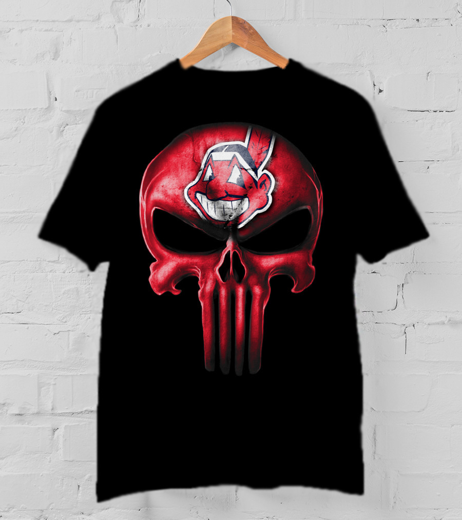 Punisher Skull With Chief Wahoo Cleveland Indians T-Shirt