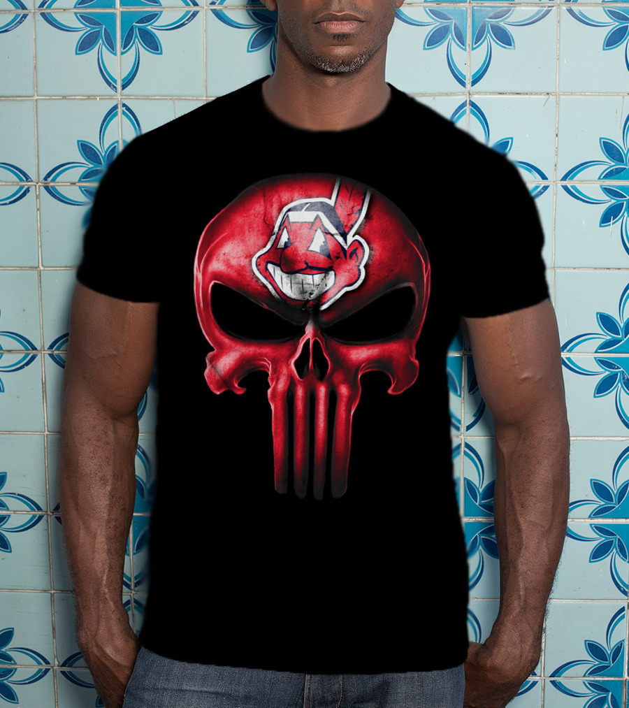 Punisher Skull With Chief Wahoo Cleveland Indians T-Shirt