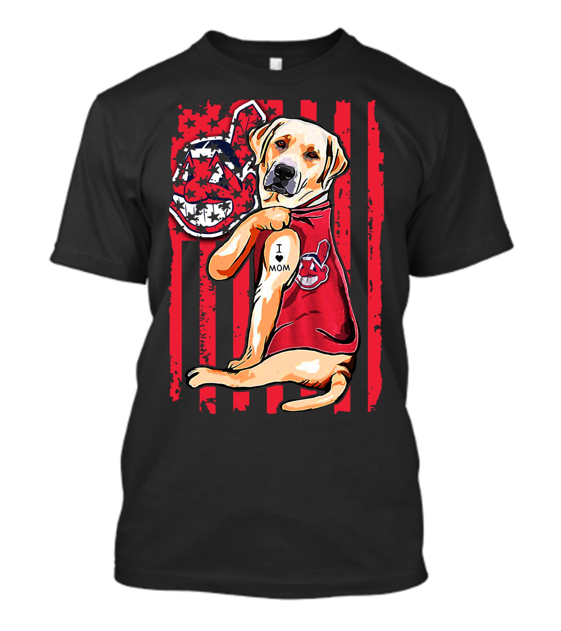 Labrador Retriever I Love Mom Cleveland Indians Red White Blue Flag T-Shirt