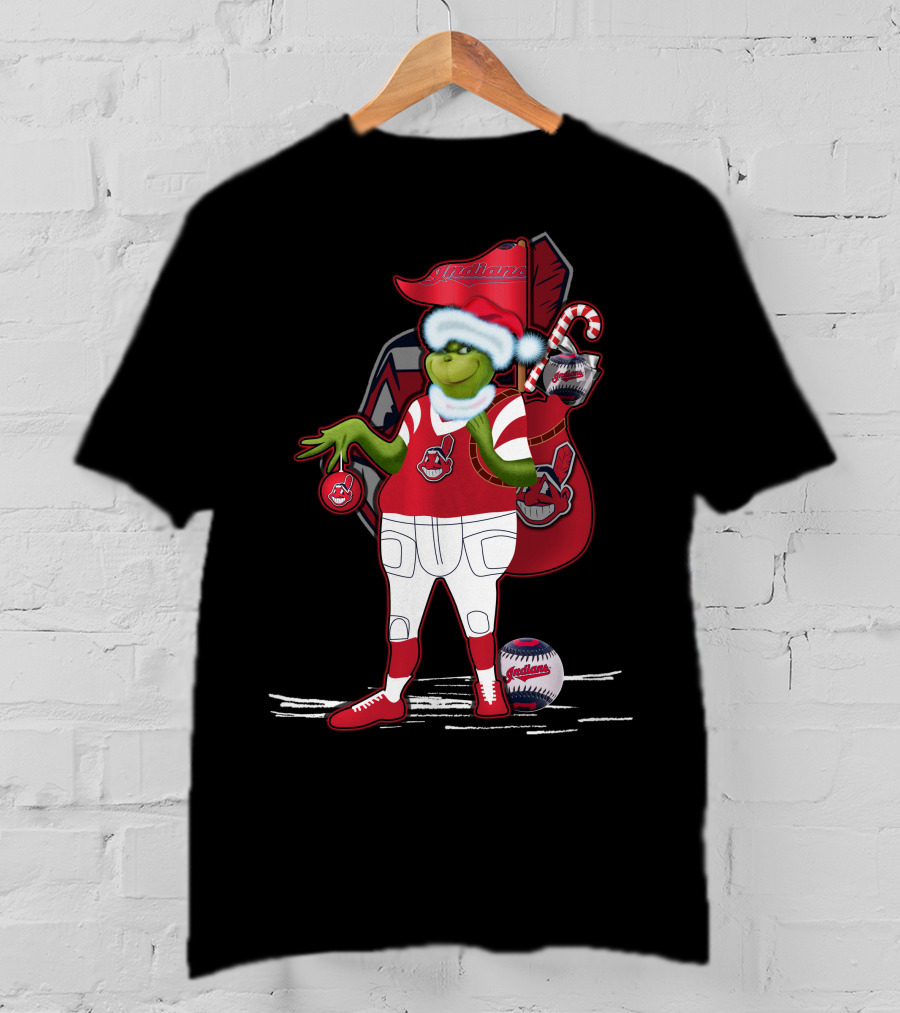 Grinchxmas Cleveland Indians Christmas Baseball Character T-Shirt