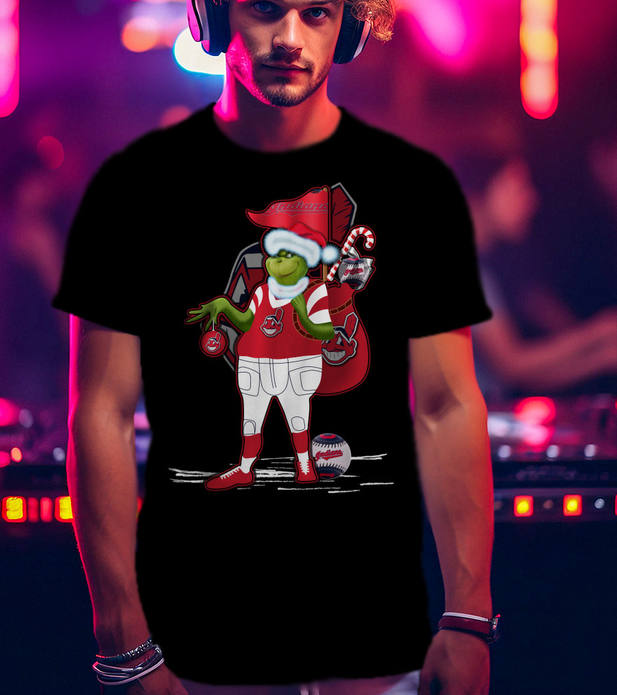 Grinchxmas Cleveland Indians Christmas Baseball Character T-Shirt