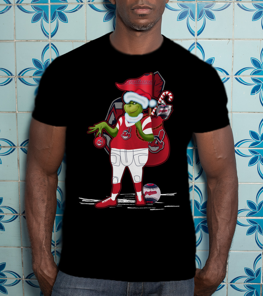 Grinchxmas Cleveland Indians Christmas Baseball Character T-Shirt