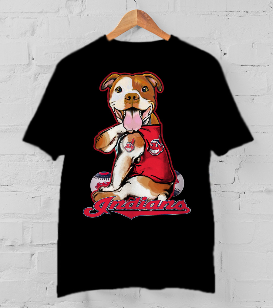 Pittbull Mascot With Cleveland Indians Baseball T-Shirt