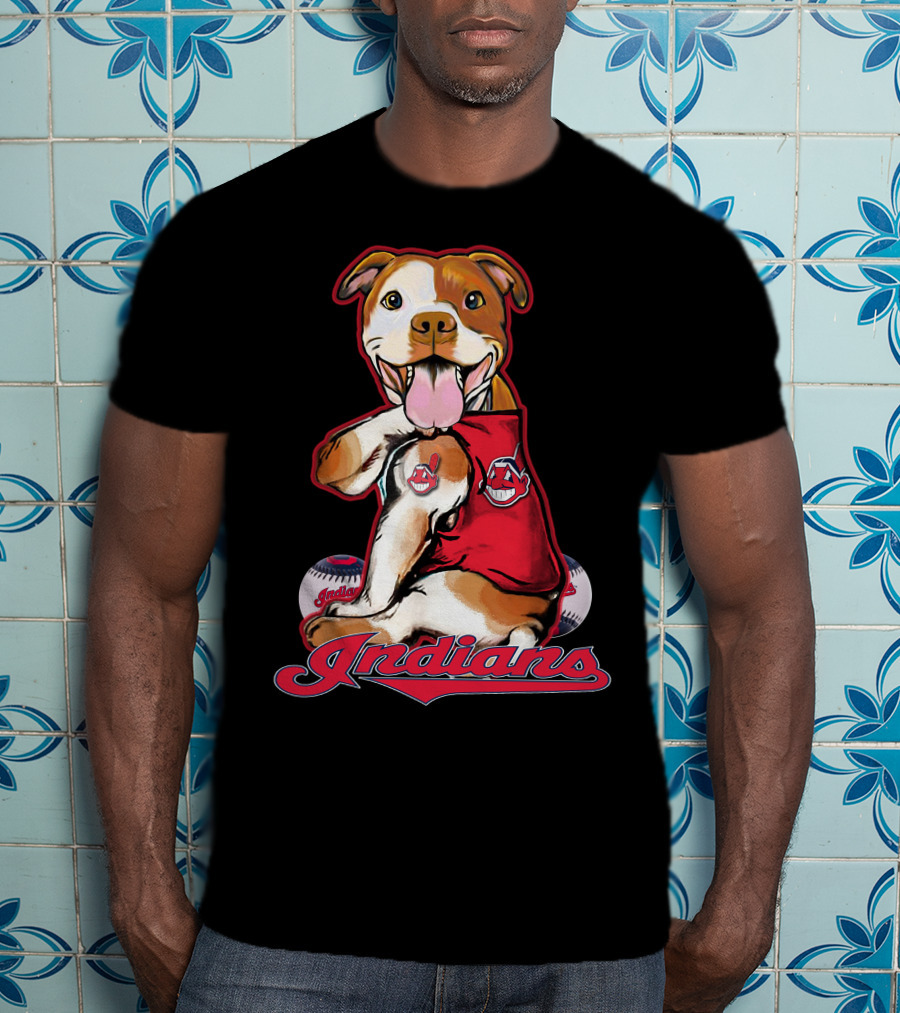 Pittbull Mascot With Cleveland Indians Baseball T-Shirt