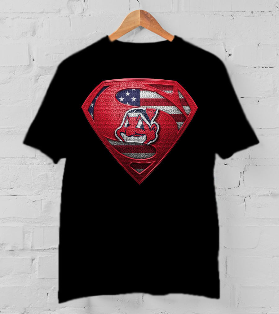 Cleveland Indians Superman Logo With American Flag T-Shirt